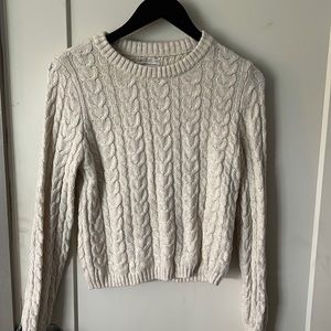 American Eagle cropped cream cable knit sweater